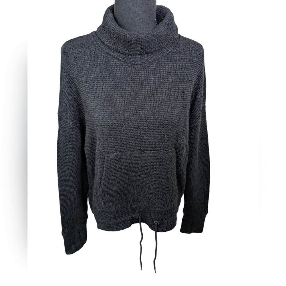 Sweaty Betty Boucle Sweatshirt Black Funnel Neck Dropped Shoulders Medium